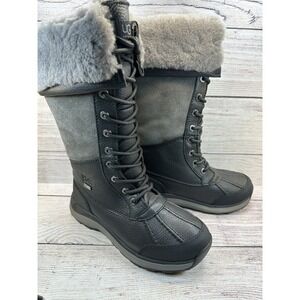 UGG Adirondack Tall III Black Leather Fur Boots Womens Size 5 -NEW-
